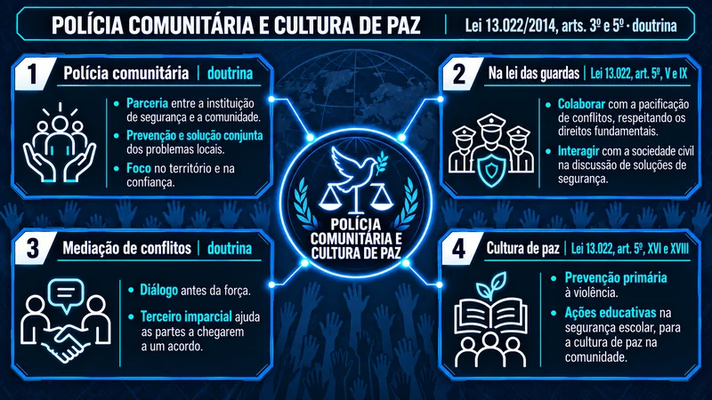 Mapa mental de Direitos Humanos sobre polícia comunitária e cultura de paz